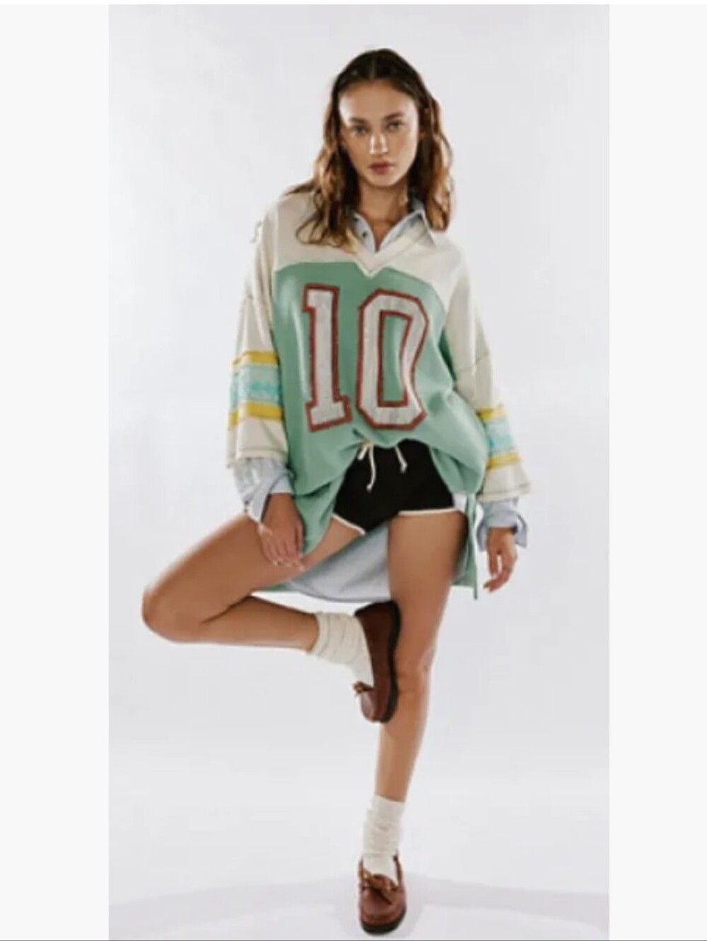 We The Free Game Plan Tee Mint Green Oversized Number-Print Pullover Top Medium
